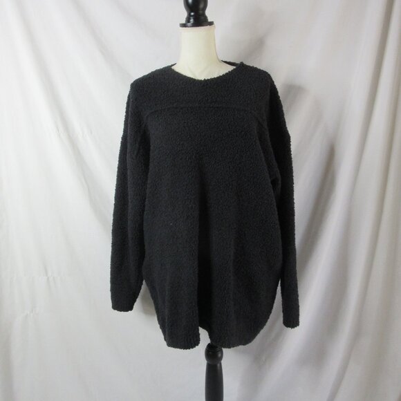 Skims Cozy Knit V Neck Mini Dress Long Sleeve Black Sherpa Tunic Size Large/XL - Picture 1 of 7